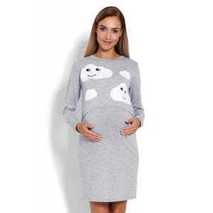 Sivá nočná košeľa s krytým kŕmnym panelom pre mamičky - mraky