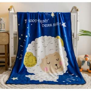 Modrá detská deka s ovečkou - 100x150 cm
