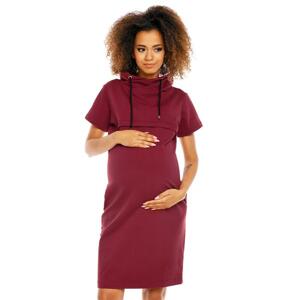 Bordové tehotenské a dojčiace šaty s krátkym rukávom