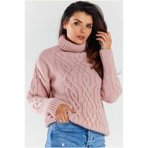 Ružový dámsky sveter s rolákom