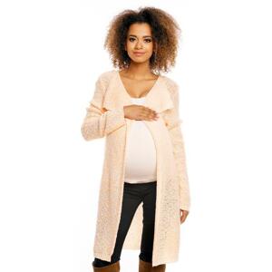 Tehotenský dlhý sveter bez zapínania s guľôčkami v oranžovej farbe