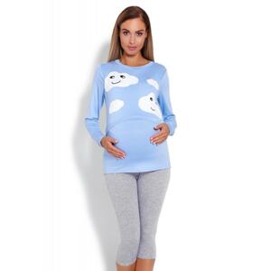 Materské modré pyžamo s legínami so zvýšeným pásom a kŕmnym panelom - mraky