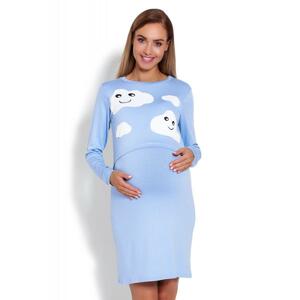Modrá nočná košeľa s krytým kŕmnym panelom pre mamičky - mraky