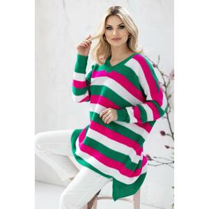 Zeleno-ružový dámsky sveter