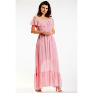 Ružové šifónové maxi šaty na leto