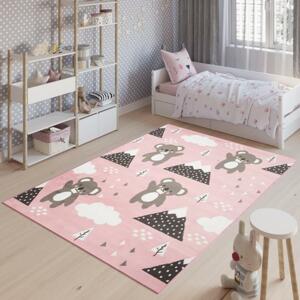 Detský ružový koberec s medveďmi
