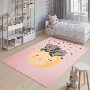 Detský ružový koberec so spiacim sloníkom