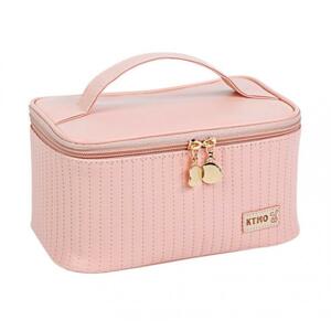 Ružový kozmetický kufrík s prešívaním
