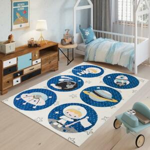 Modro-biely detský koberec - vesmír