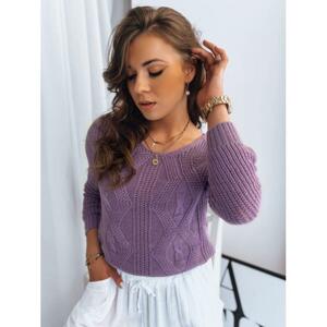 Fialový dámsky sveter s ozdobným pletením