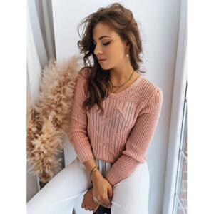 Dámsky ružový sveter s ozdobným výpletom