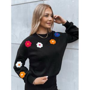 Čierny dámsky sveter s farebnými kvetmi