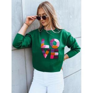 Dámsky zelený oversize sveter s nápisom LOVE