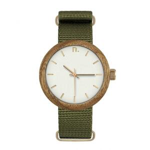 Dámske drevené hodinky s textilným remienkom v zeleno-bielej farbe