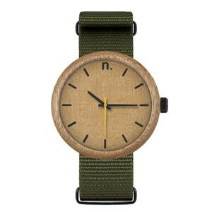 Drevené pánske hodinky zeleno-béžovej farby s textilným remienkom