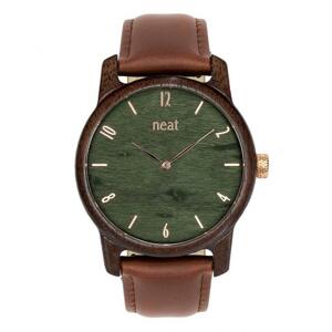 Drevené pánske hodinky hnedo-zelenej farby s koženým remienkom