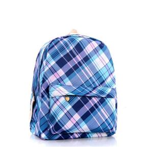 Modrý školský ruksak s károvaným vzorom pre dámy