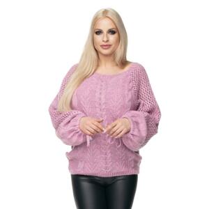 Fialovo-ružový vlnený sveter s jemným vzorom a dierkovené rukávy pre dámy