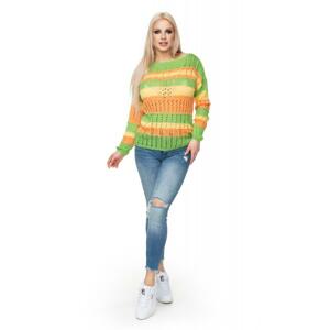 Zeleno-oranžový krátky sveter trojfarebný pre dámy