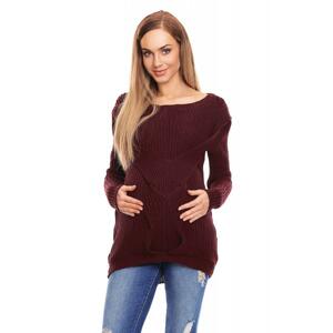 Tehotenský predlžený sveter s vrkočom vpredu v bordovej farbe