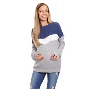 Tehotenský sveter trojfarebný - modrý