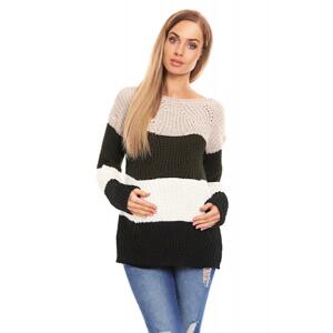 Štvorfarebný sveter pruhovaný - kaki pre tehotné