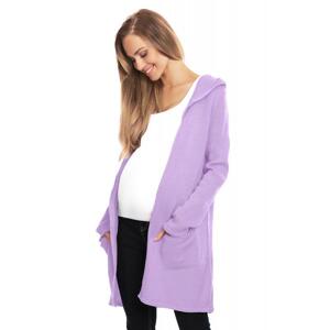 Svetlo fialový dlhý kardigán s kapucňou pre tehotné