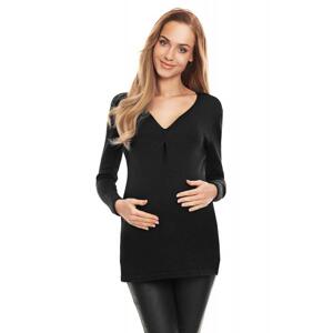 Tehotenský sveter s výstrihom v čiernej farbe