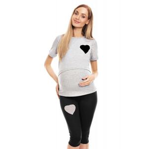 Sivé tehotenské a dojčiace pyžamo s legínami a tričkom s kŕmnym panelom srdce