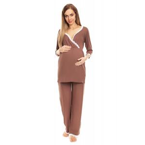 Cappuccinové tehotenské a dojčiace pyžamo s nohavicami a tričkom s dlhým rukávom s výstrihom