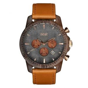 Hnedo-sivé drevené hodinky s koženým remienkom pre pánov