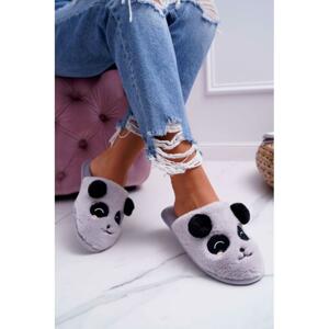 Svetlosivé kožušinové papuče s pandou pre dámy